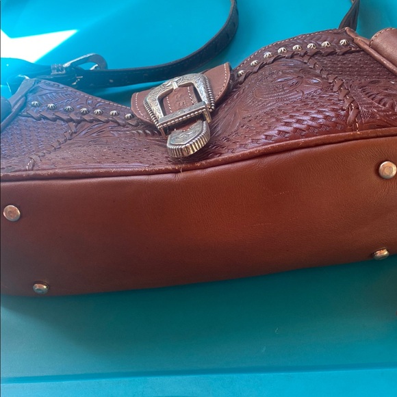 American West Western Cowgirl Brown Leather Embossed Shoulder Bag - Picture 3 of 11